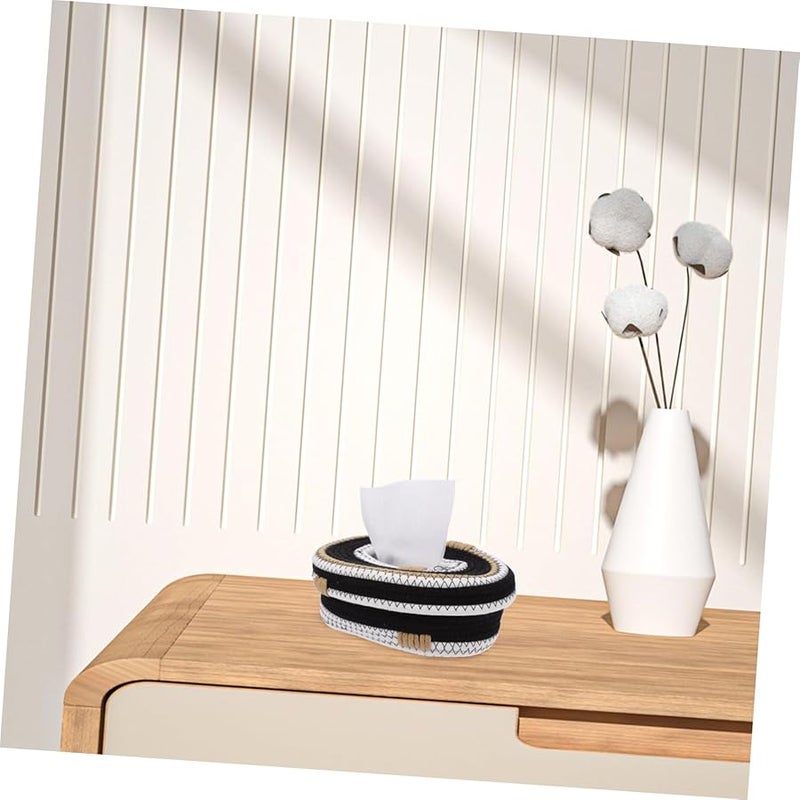 غطاة صندوق المناديل المنسوجة يدوياً من حبل القطن، حامل زينة الحمام بلون البيج - Image 4